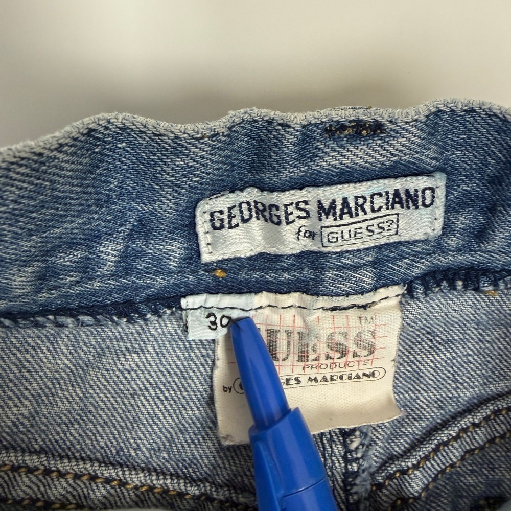 Vintage 1980s Guess Marciano Denim Mini Skirt Size 30 Sparkle Festival Frayed - Picture 3 of 9